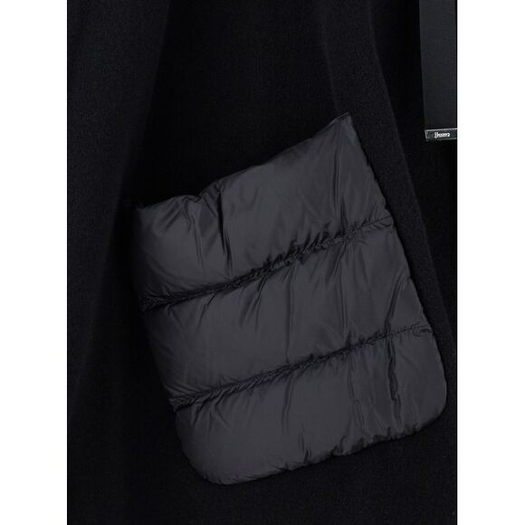 Herno 'Warmy' Black High Neck Poncho With Patch Pockets In Wool And Nylon Woman